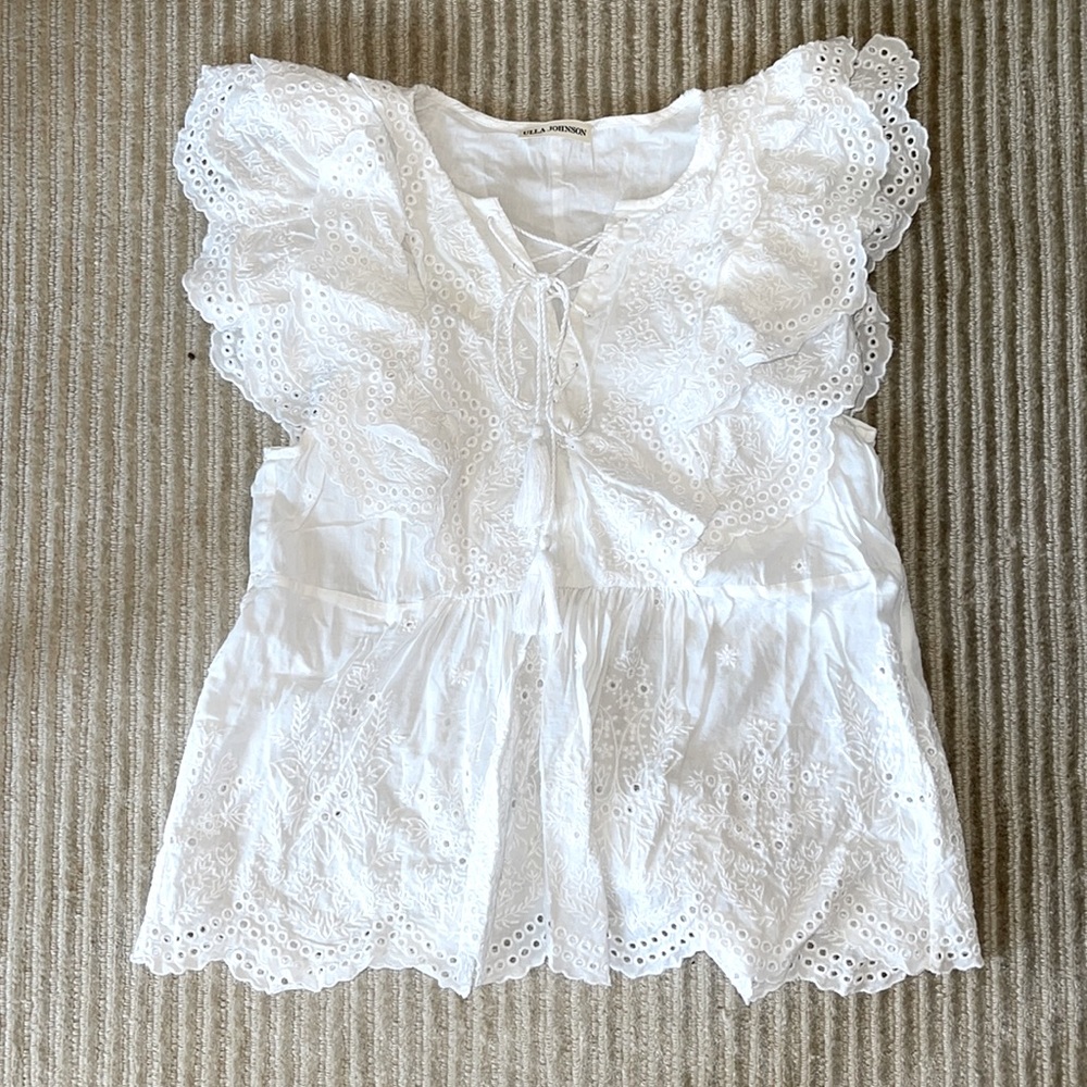 ULLA JOHNSON White Eyelet Blouse sz 4